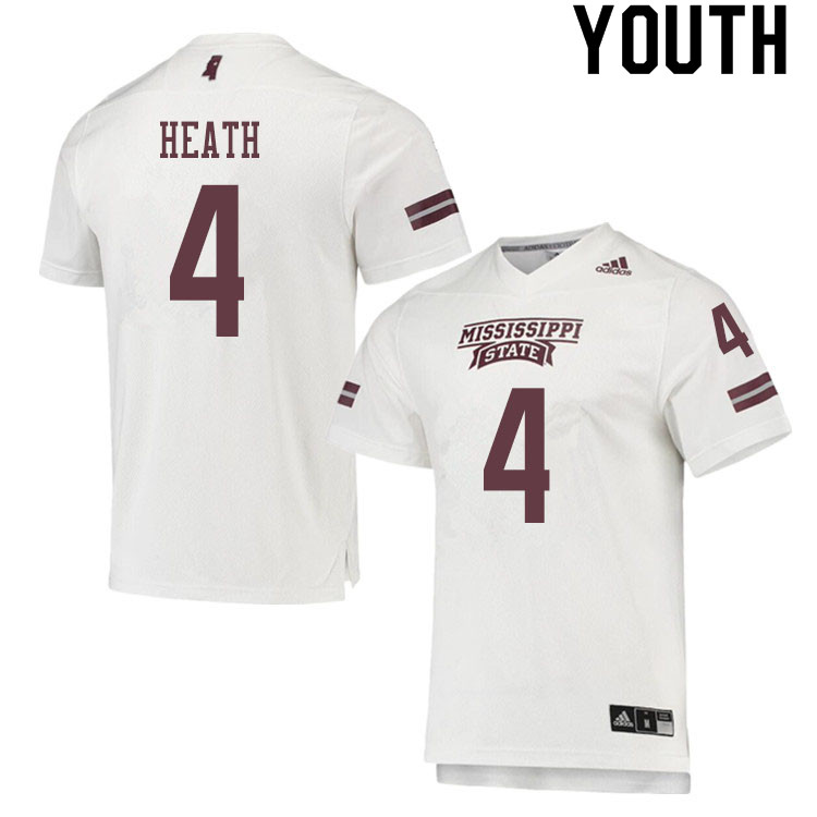 Youth #4 Malik Heath Mississippi State Bulldogs College Football Jerseys Sale-White